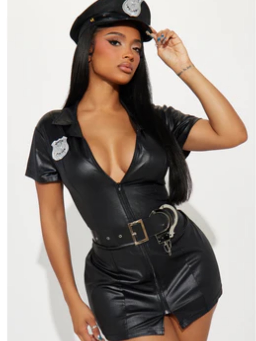 Fashion Nova Black Faux Leather Police-Style Mini Dress